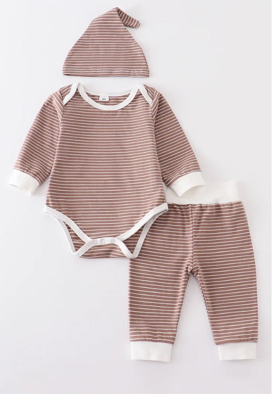 Brown stripe baby 3pc set