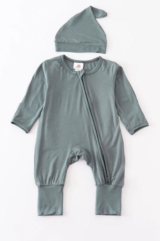 Charcoal bamboo zipper 2pc baby romper