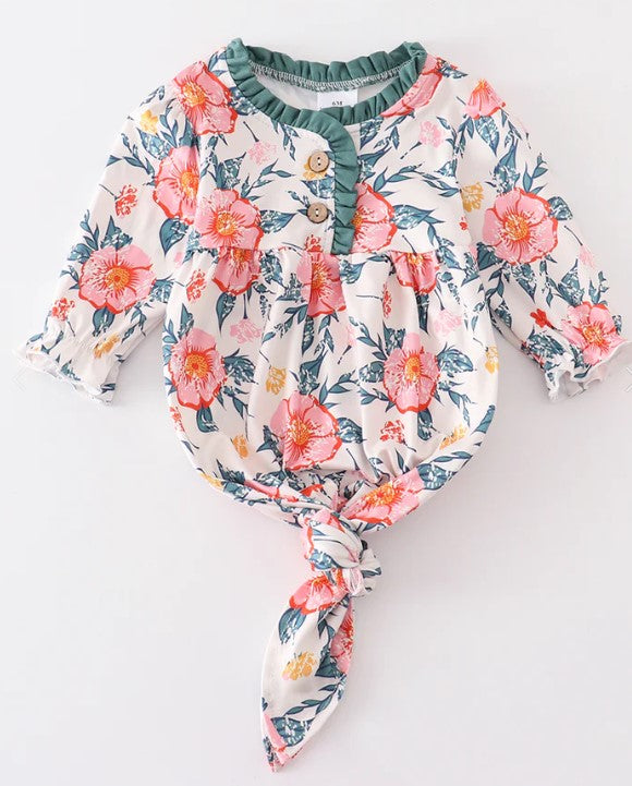 Green floral baby gown