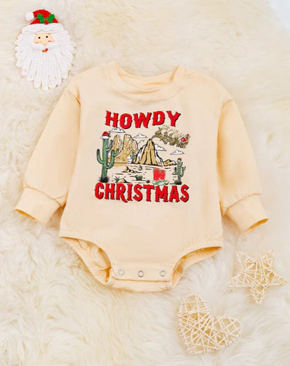 HOWDY CHRISTMAS" IVORY GRAPHIC BABY ONESIE WITH SNAPS