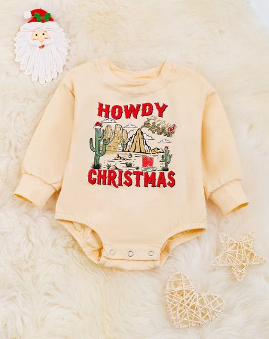 HOWDY CHRISTMAS" IVORY GRAPHIC BABY ONESIE WITH SNAPS