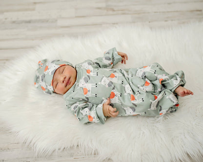 Infant Unisex Horse Baby Gown and Hat Set