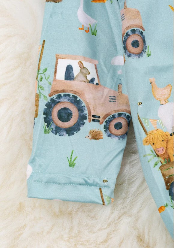 FARM RIDE ON A TRACTOR" MULTI PRINTED INFANT GOWN