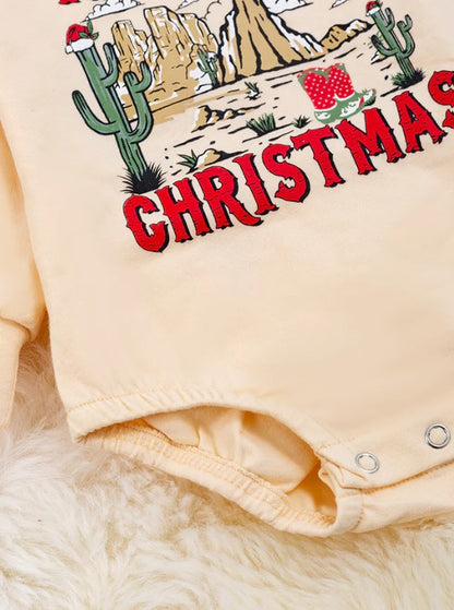 HOWDY CHRISTMAS" IVORY GRAPHIC BABY ONESIE WITH SNAPS