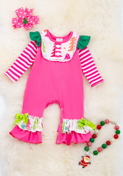 Pink Ruffle Christmas Romper