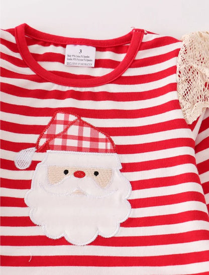 Red Santa applique stripe ruffle girl set