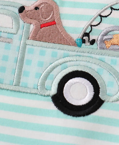 Truck and dog applique stripe boy top